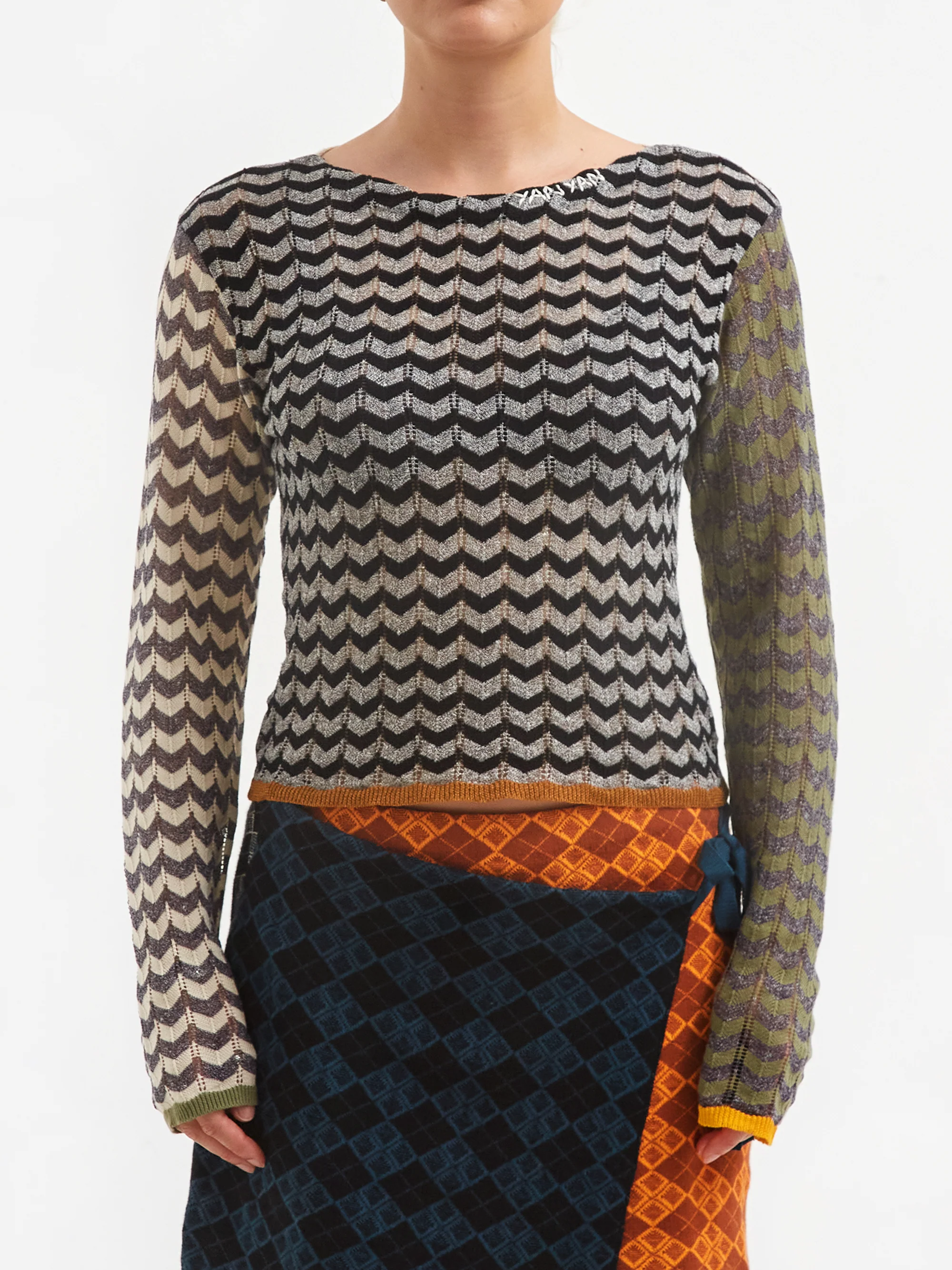 YANYAN KNITS Tong Boatneck Top - Charcoal Multi